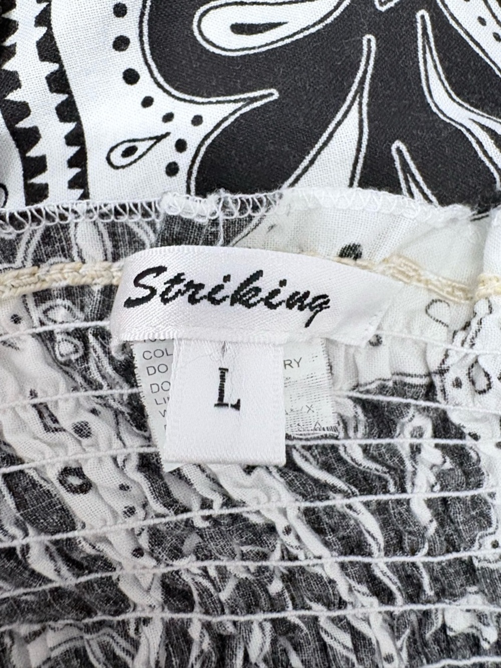 Striking 100% Cotton White and Black Bandana Printed Boho-Chic Dress Beach SZ L - Picture 7 of 11